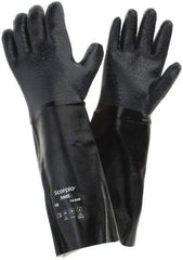 Ansell - Size XL (10), 18" Long, 83 mil Thick, Supported, Neoprene Chemical Resistant Gloves - Textured Finish, Fleece/Jersey Lined, Gauntlet Cuff, ANSI Abrasion Level 3, ANSI Cut Level 2, Black - Industrial Tool & Supply