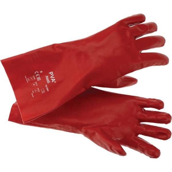 Ansell - Size L (9), 14" Long, Supported, Polyvinyl Alcohol (PVA) Chemical Resistant Gloves - Smooth Finish, Cotton Interlock Knit Lined, Gauntlet Cuff, ANSI Abrasion Level 4, ANSI Cut Level 1, Red - Industrial Tool & Supply