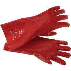 Ansell - Size L (9), 14" Long, Supported, Polyvinyl Alcohol (PVA) Chemical Resistant Gloves - Smooth Finish, Cotton Interlock Knit Lined, Gauntlet Cuff, ANSI Abrasion Level 4, ANSI Cut Level 1, Red - Industrial Tool & Supply