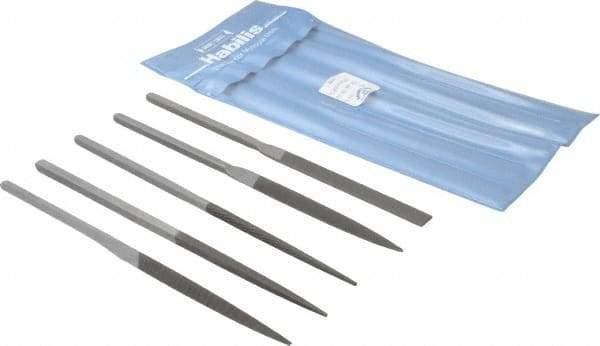 Grobet - 5 Piece Swiss Pattern File Set - 8-1/2" Long, 00 Coarseness, Set Includes Half Round, Hand, Round, Square, Three Square - Industrial Tool & Supply