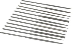 Grobet - 12 Piece Swiss Pattern File Set - 6-1/4" Long, 0 Coarseness, Set Includes Barrette, Crossing, Equalling, Half Round, Knife, Marking, Round, Round Edge Joint, Slitting, Square, Three Square, Warding - Industrial Tool & Supply