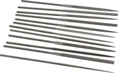 Grobet - 12 Piece Swiss Pattern File Set - 6-1/4" Long, 4 Coarseness, Set Includes Barrette, Crossing, Equalling, Half Round, Knife, Marking, Round, Round Edge Joint, Slitting, Square, Three Square, Warding - Industrial Tool & Supply