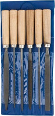 Grobet - 6 Piece American Pattern File Set - 7" Long, Set Includes Flat, Half Round, Round, Square, Three Square, Warding - Industrial Tool & Supply