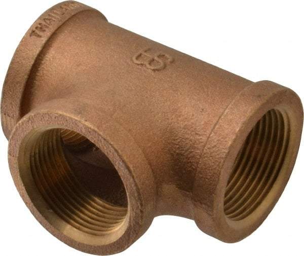 Merit Brass - Class 125, 1-1/4" Internal Pipe, Brass Tee - FBSPT x FBSPT x FBSPT - Industrial Tool & Supply