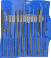 Nicholson - 12 Piece Swiss Pattern File Set - 5-1/2" Long, 2 Coarseness, Round Handle, Set Includes Barrette, Crossing, Equalling, Flat, Half Round, Knife, Round, Slitting, Square, Three Square - Industrial Tool & Supply