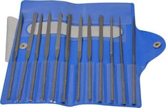 Nicholson - 12 Piece Swiss Pattern File Set - 5-1/2" Long, 4 Coarseness, Round Handle, Set Includes Barrette, Crossing, Equalling, Flat, Half Round, Knife, Round, Slitting, Square, Three Square - Industrial Tool & Supply