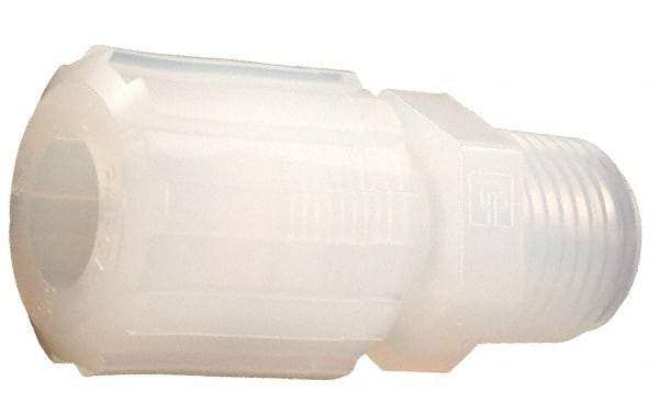 Parker - 3/8" Tube OD, PFA PTFE Plastic Compression Tube Male Straight Adapter - 1 NPT Pipe, 300°F Max, Plastic Grip - Industrial Tool & Supply