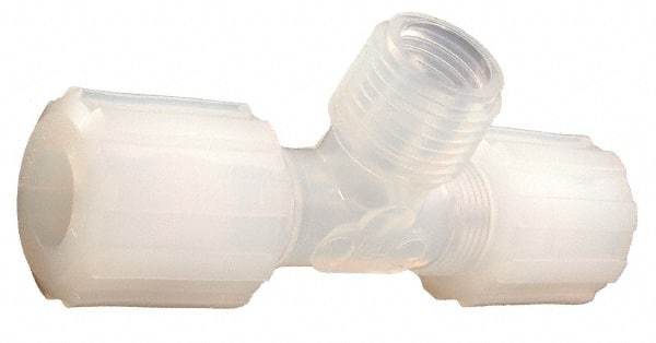 Parker - 3/8" Tube OD, PFA PTFE Plastic Compression Tube Male Branch Tee - 1/4 NPT Pipe, 300°F Max, Plastic Grip - Industrial Tool & Supply