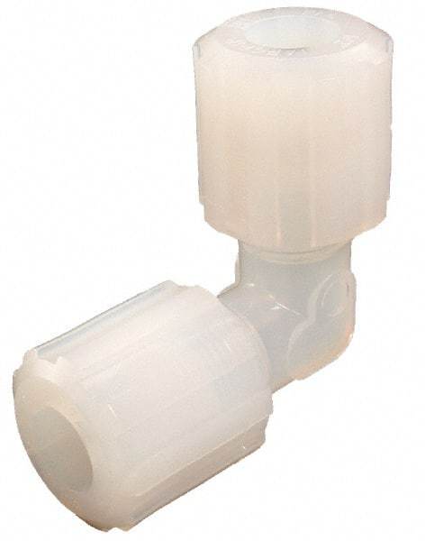 Parker - 3/8" Tube OD, PFA PTFE Plastic Compression Tube Union Elbow - 300°F Max, Plastic Grip - Industrial Tool & Supply