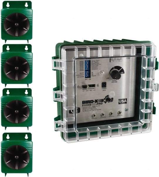 Bird-X - 3,600 Sq Ft Coverage Electronic Animal Repellent - AC Adapter, Targets Pigeons, Crows, Sparrows, Starlings, Grackles, Gulls, Cormorants - Industrial Tool & Supply