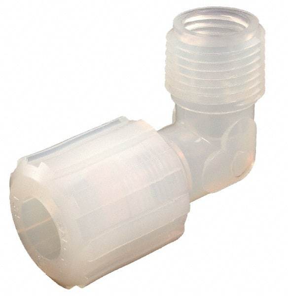 Parker - 1/8" Tube OD, PFA PTFE Plastic Compression Tube Male Adapter Elbow - 1/4 NPT Pipe, 325°F Max, Plastic Grip - Industrial Tool & Supply