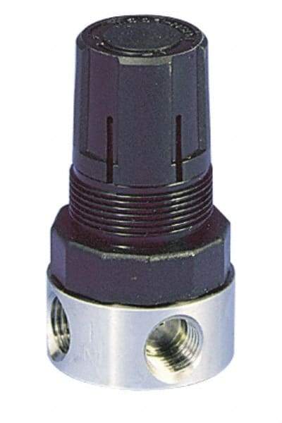 Parker - 1/4 NPT Port, 12 CFM, Stainless Steel Miniature Regulator - 0 to 25 psi Range, 300 Max psi Supply Pressure, 1/4" Gauge Port Thread, 1.56" Wide x 3.06" High - Industrial Tool & Supply