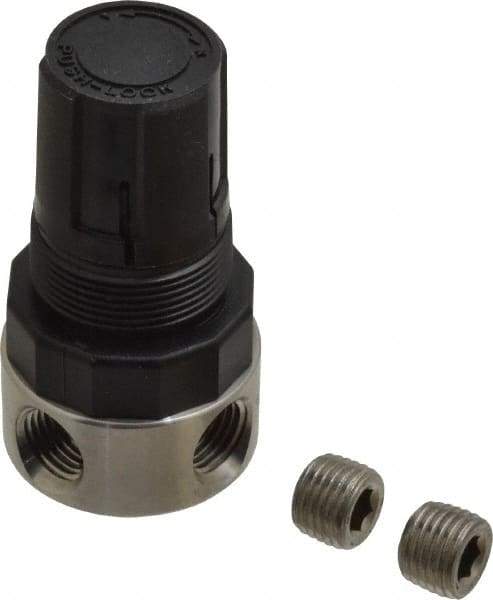 Parker - 1/4 NPT Port, 12 CFM, Stainless Steel Miniature Regulator - 0 to 125 psi Range, 300 Max psi Supply Pressure, 1/4" Gauge Port Thread, 1.56" Wide x 3.06" High - Industrial Tool & Supply
