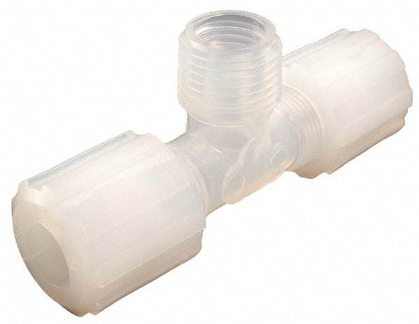 Parker - 1/8" Tube OD, PFA PTFE Plastic Compression Tube Male Branch Tee - 1/8 NPT Pipe, 325°F Max, Plastic Grip - Industrial Tool & Supply