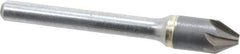 Made in USA - 3/8" Head Diam, 1/4" Shank Diam, 6 Flute 60° Solid Carbide Countersink - Bright Finish, 2-1/2" OAL, 1/8" Nose Diam, Single End, Straight Shank, Right Hand Cut - Industrial Tool & Supply