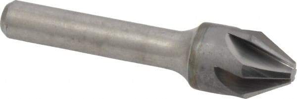 Made in USA - 5/8" Head Diam, 3/8" Shank Diam, 6 Flute 60° Solid Carbide Countersink - Bright Finish, 2-5/8" OAL, 0.203" Nose Diam, Single End, Straight Shank, Right Hand Cut - Industrial Tool & Supply