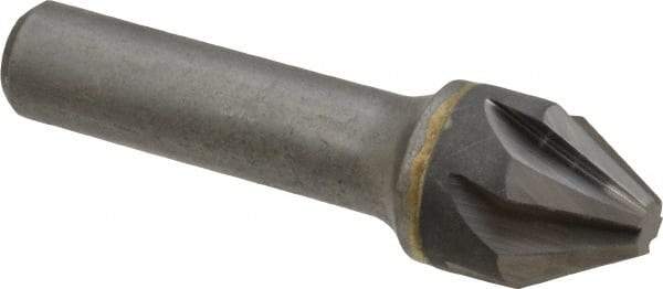 Made in USA - 3/4" Head Diam, 1/2" Shank Diam, 6 Flute 60° Solid Carbide Countersink - Bright Finish, 2-3/4" OAL, 1/4" Nose Diam, Single End, Straight Shank, Right Hand Cut - Industrial Tool & Supply