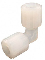 Parker - 1/8" Tube OD, PFA PTFE Plastic Compression Tube Union Elbow - 325°F Max, Plastic Grip - Industrial Tool & Supply