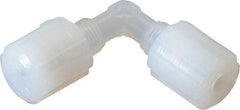 Parker - 1/4" Tube OD, PFA PTFE Plastic Compression Tube Union Elbow - 325°F Max, Plastic Grip - Industrial Tool & Supply