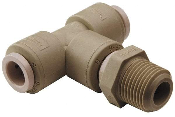 Parker - 1/4" Outside Diam, 1/4 NPTF, Kynar Push-to-Connect Tube Male Swivel Branch Tee - 300 Max psi, Natural - Industrial Tool & Supply