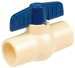 NIBCO - 1-1/4" Pipe, Standard Port, PVC Miniature Ball Valve - 1 Piece, Inline - One Way Flow, FNPT x FNPT Ends, Tee Handle, 150 WOG - Industrial Tool & Supply