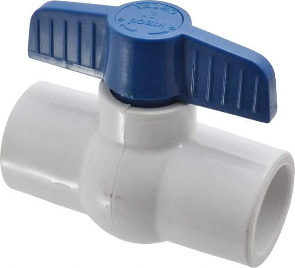 NIBCO - 1" Pipe, Standard Port, PVC Miniature Ball Valve - 1 Piece, Inline - One Way Flow, Solvent x Solvent Ends, Tee Handle, 150 WOG - Industrial Tool & Supply
