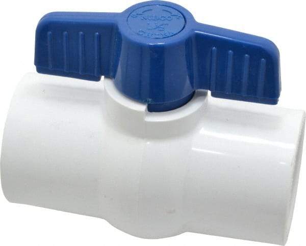 NIBCO - 1-1/2" Pipe, Standard Port, PVC Miniature Ball Valve - 1 Piece, Inline - One Way Flow, Solvent x Solvent Ends, Tee Handle, 150 WOG - Industrial Tool & Supply