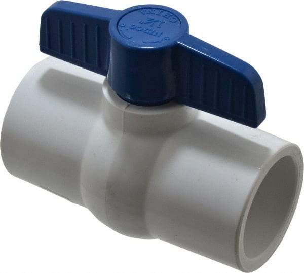 NIBCO - 1-1/4" Pipe, Standard Port, PVC Miniature Ball Valve - 1 Piece, Inline - One Way Flow, Solvent x Solvent Ends, Tee Handle, 150 WOG - Industrial Tool & Supply