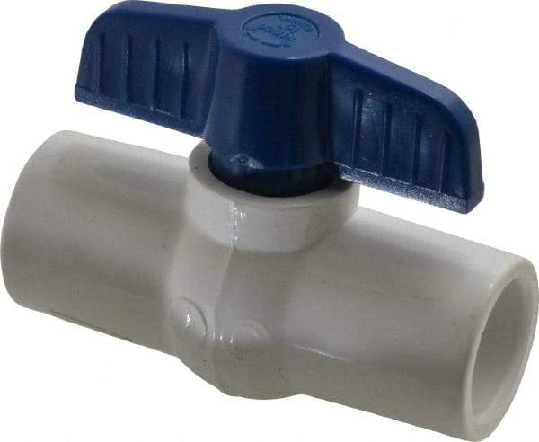 NIBCO - 1/2" Pipe, Standard Port, PVC Miniature Ball Valve - 1 Piece, Inline - One Way Flow, Solvent x Solvent Ends, Tee Handle, 150 WOG - Industrial Tool & Supply