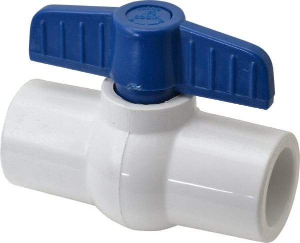 NIBCO - 3/4" Pipe, Standard Port, PVC Miniature Ball Valve - 1 Piece, Inline - One Way Flow, Solvent x Solvent Ends, Tee Handle, 150 WOG - Industrial Tool & Supply