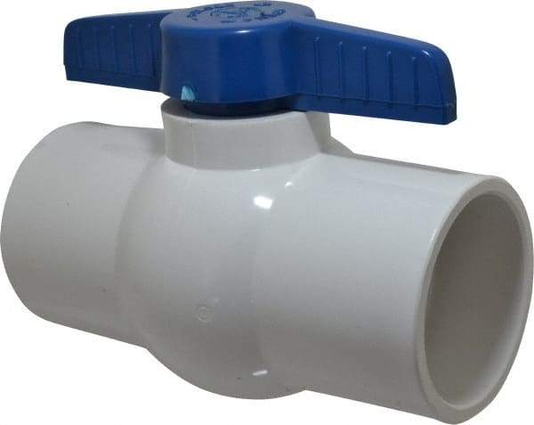 NIBCO - 4" Pipe, Standard Port, PVC Miniature Ball Valve - 1 Piece, Inline - One Way Flow, Solvent x Solvent Ends, Tee Handle, 150 WOG - Industrial Tool & Supply
