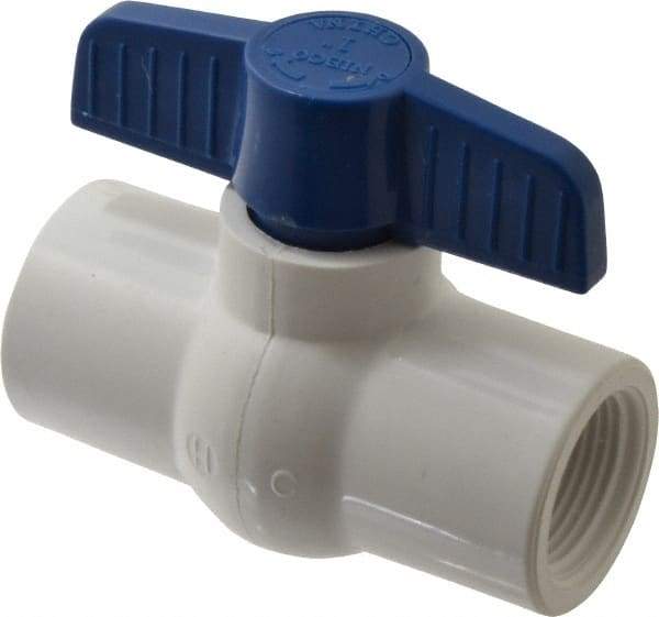 NIBCO - 1" Pipe, Standard Port, PVC Miniature Ball Valve - 1 Piece, Inline - One Way Flow, FNPT x FNPT Ends, Tee Handle, 150 WOG - Industrial Tool & Supply