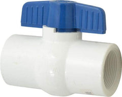 NIBCO - 1-1/2" Pipe, Standard Port, PVC Miniature Ball Valve - 1 Piece, Inline - One Way Flow, FNPT x FNPT Ends, Tee Handle, 150 WOG - Industrial Tool & Supply
