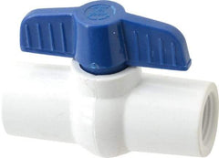 NIBCO - 1/2" Pipe, Standard Port, PVC Miniature Ball Valve - 1 Piece, Inline - One Way Flow, FNPT x FNPT Ends, Tee Handle, 150 WOG - Industrial Tool & Supply