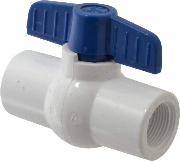 NIBCO - 3/4" Pipe, Standard Port, PVC Miniature Ball Valve - 1 Piece, Inline - One Way Flow, FNPT x FNPT Ends, Tee Handle, 150 WOG - Industrial Tool & Supply