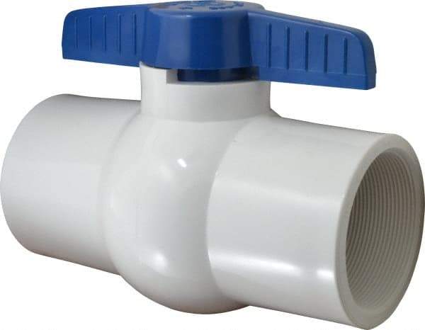NIBCO - 4" Pipe, Standard Port, PVC Miniature Ball Valve - 1 Piece, Inline - One Way Flow, FNPT x FNPT Ends, Tee Handle, 150 WOG - Industrial Tool & Supply