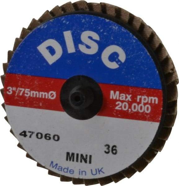 Garryson - 36 Grit, 3" Disc Diam, Type 27 Zirconia Alumina Flap Disc - 20,000 Max RPM, Nylon Backing, Quick Change Type R Attaching System, Coated - Industrial Tool & Supply