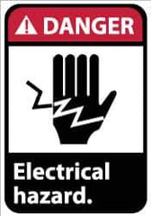 NMC - Accident Prevention Label, Header: DANGER - Legend: Danger - Electrical Hazard, English, Red, Black & White, 5" Long x 3" High, Sign Muscle Finish - Industrial Tool & Supply