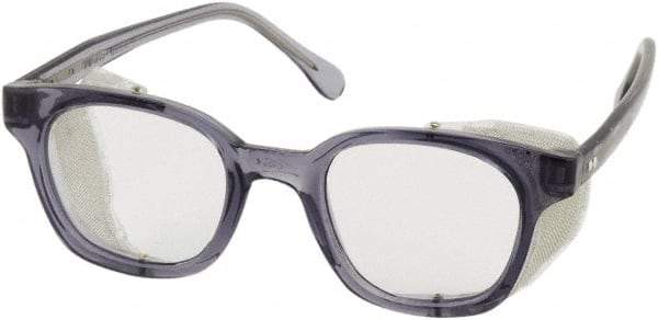Bouton - Clear Lenses, Framed Safety Glasses - Anti-Fog, Scratch Resistant, Smoke Propionate Frame, Size Universal, Wrap Around - Industrial Tool & Supply