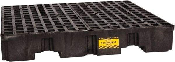 Eagle - 66 Gal Sump, 8,000 Lb Capacity, 4 Drum, Polyethylene Spill Deck or Pallet - 51-1/2" Long x 51-1/2" Wide x 8" High, Black, Liftable Fork, Drain Included, Vertical, 2 x 2 Drum Configuration - Industrial Tool & Supply