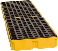 Eagle - 61 Gal Sump, 8,000 Lb Capacity, 4 Drum, Polyethylene Spill Deck or Pallet - 103-1/2" Long x 26-1/2" Wide x 6-1/2" High, Yellow, Drain Included, Low Profile, Vertical, Inline Drum Configuration - Industrial Tool & Supply