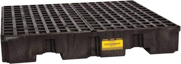 Eagle - 66 Gal Sump, 8,000 Lb Capacity, 4 Drum, Polyethylene Spill Deck or Pallet - 51-1/2" Long x 51-1/2" Wide x 8" High, Black, Liftable Fork, Vertical, 2 x 2 Drum Configuration - Industrial Tool & Supply