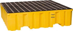 Eagle - 132 Gal Sump, 8,000 Lb Capacity, 4 Drum, Polyethylene Spill Deck or Pallet - 52-1/2" Long x 51-1/2" Wide x 13-3/4" High, Yellow, Liftable Fork, Vertical, 2 x 2 Drum Configuration - Industrial Tool & Supply