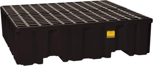 Eagle - 132 Gal Sump, 8,000 Lb Capacity, 4 Drum, Polyethylene Spill Deck or Pallet - 52-1/2" Long x 51-1/2" Wide x 13-3/4" High, Black, Liftable Fork, Drain Included, Vertical, 2 x 2 Drum Configuration - Industrial Tool & Supply
