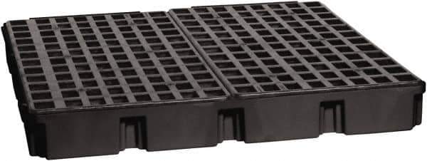 Eagle - 61 Gal Sump, 10,000 Lb Capacity, 4 Drum, Polyethylene Platform - 52-1/2" Long x 51-1/2" Wide x 6-1/2" High, Black, Liftable Fork, Drain Included, Low Profile, Vertical, 2 x 2 Drum Configuration - Industrial Tool & Supply