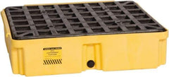 Eagle - 12 Gal Sump, 2,000 Lb Capacity, 1 Drum, Polyethylene Spill Deck or Pallet - 26-1/4" Long x 26" Wide x 6-1/2" High, Yellow, Drain Included, Low Profile, Vertical, Inline Drum Configuration - Industrial Tool & Supply