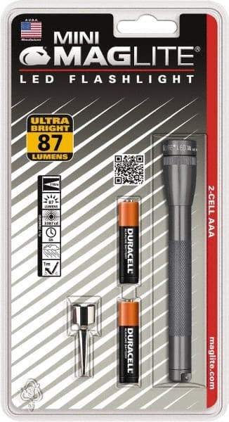 Mag-Lite - Clear LED Bulb, 111 Lumens, Mini Flashlight - Gray Aluminum Body, 2 AAA Alkaline Batteries Included - Industrial Tool & Supply