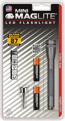 Mag-Lite - Clear LED Bulb, 111 Lumens, Mini Flashlight - Gray Aluminum Body, 2 AAA Alkaline Batteries Included - Industrial Tool & Supply