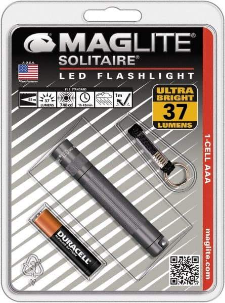 Mag-Lite - Clear LED Bulb, 47 Lumens, Mini Flashlight - Gray Aluminum Body, 1 AAA Alkaline Battery Included - Industrial Tool & Supply