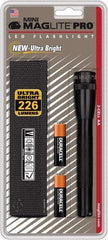 Mag-Lite - Clear LED Bulb, 272 Lumens, Mini Flashlight - Black Aluminum Body, 2 AA Alkaline Batteries Included - Industrial Tool & Supply
